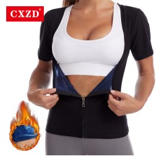  2021 Hot Weight Loss Fat Burning Zip T-Shirts Workout for Women Shaper Sweat Sauna ion coating Short sleeve Control Tummy