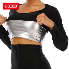  Hot Silver ion coating Thermo Fitness Workout Sweat Sauna T-Shirts Body Shaper Weight Loss Slimming Long Sleeve Women Tummy