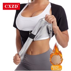  Women Thermo ion coating Body Shaper Zip T-Shirts Silver Weight Loss Fat Burning Sweat Sauna Short sleeve Shapewear Suits