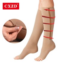  New Compression Socks Men Women Support Knee Zipper Socks Thigh-High Solid Color Varicose Vein Leg Relief  Long Socks